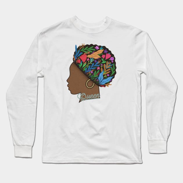 Queen - Afro Big Natural Hair - brown skin girl Long Sleeve T-Shirt by Abstract Designs